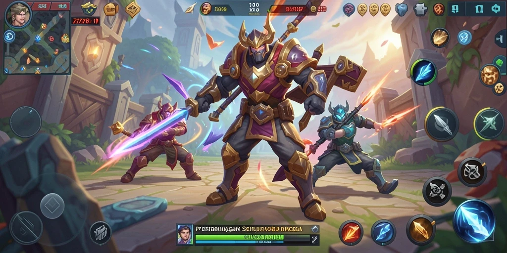 Tangkapan layar dari gameplay MOBA yang mendebarkan di 777RT.