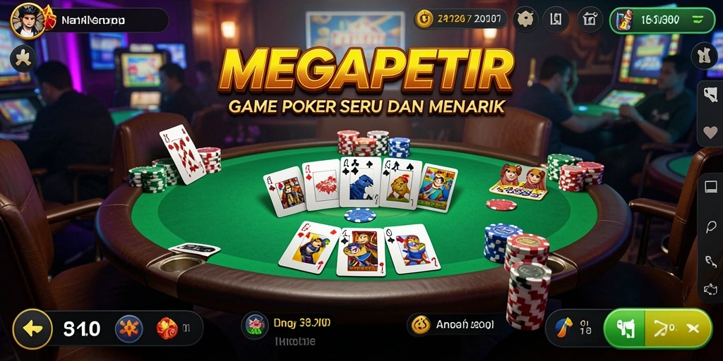 Screenshot utama MEGAPETIR menampilkan gameplay Poker yang menarik.